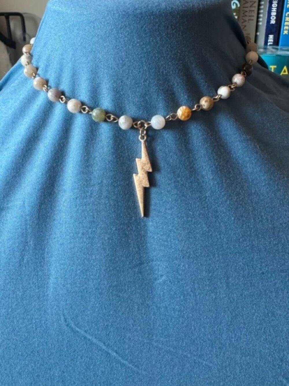 NWT Earth Tone Beaded Lightning Bolt Choker Necklace Stud Earrings Set